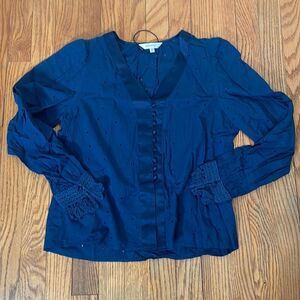 NWOT Moussy Eyelet Puff Long‎ Sleeve Blouse Navy Size Free